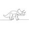 One continuous line drawing of tough triceratops for logo identity. Ornithischian dinosaurs prehistoric animal museum icon. Huge