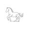 One continuous line drawing of wild luxury horse corporation logo identity. Equine fast and strong mammal animal symbol concept.