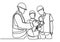 One continuous line drawing of young architect explaining building design blueprint to contractor. Happy industrial worker group