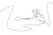 One continuous line drawing of young badminton player hit shuttlecock with racket. Sport training concept. Dynamic single line