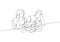 One continuous line drawing of young confused couple sitting on the chair and stressful thinking monthly billed