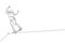 One continuous line drawing young cool skateboarder man riding skateboard doing a slide trick in skatepark. Extreme teenager sport