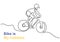 One continuous line drawing of young energetic male bicycle racer race at cycling track. Racing cyclist concept. Minimalist design
