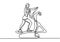 One continuous line drawing of young energetic woman working out relax with elliptical cross. Sport girl doing exercise. Healthy