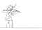 One continuous line drawing of young happy female violinist performing to play violin on music festival concert. Musician artist