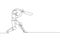 One continuous line drawing of young happy woman cricket player focus standing to hit the ball vector illustration. Competitive