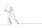 One continuous line drawing of young happy woman cricket player stance standing to hit the ball vector illustration. Competitive