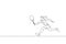 One continuous line drawing young happy woman tennis player run and hit the ball. Competitive sport concept. Dynamic single line