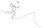 One continuous line drawing of young male professional volleyball player in action jumping spike on court. Healthy competitive