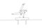 One continuous line drawing of young man exercising pommel horse at gymnastic. Gymnast athlete in leotard. Healthy sport and