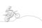 One continuous line drawing of young motocross rider climb mound of land at race track. Extreme sport concept. Dynamic single line