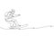 One continuous line drawing of young sporty man snowboarder riding snowboard in alps snowy powder mountain. Winter lifestyle sport