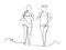 One continuous line drawing of young sporty runner women jogging. Healthy lifestyle and fun jogging sport concept. Dynamic single