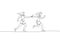 One continuous line drawing young sporty runner women pass baton stick at run race event. Healthy lifestyle and fun jogging sport