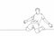 One continuous line drawing of young sporty soccer player spreading his arms and sliding over the field. Match goal scoring