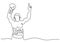 One continuous line drawing of young sporty woman boxer pose as a winner. A professional boxer win in boxing matches. Competitive