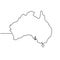 One continuous line illustration drawing of Australia. Abstract outline Australian continent  geographical map isolated on white
