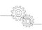 One continuous line of moving gears wheels. Three cogwheels connected. Symbol of teamwork, development. Round wheel metal symbol