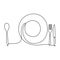 One continuous line plate, knife and fork. Vector illustration minimalist design