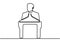 One continuous single drawn line art doodle conference. Speech concept with a man on podium, vector illustration minimalism