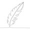 One continuous single drawn line art doodle feather, bird, quill, plume, pen, wing, fluff. Isolated image hand drawn.