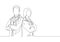 One continuous single line drawing of young couple male and female doctors pose standing together while crossing hand on chest