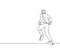 One continuous single line drawing of young energetic male manger doing jogging run exercise to go to the office, from rear view.