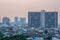 One of the crowded buildings in residence area of Bangkok metropolitan in the evening