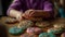 One cute girl decorating homemade cookies with multi colored icing generated by AI