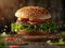 one delicious hamburger, floating in the air, cinematic, professional food photography, studio light, studio background