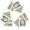 One dollar bills in a recycle symbol