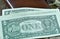 One dollar US bill closeup macro on wood background