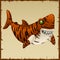 One evil tiger shark, vector cartoon character