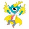 One-eyed monster is angry giving off yellow flame power, doodle icon image kawaii