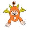 One eyed orange winged monster, doodle icon image kawaii