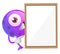 One eyed purple monster hiding behind a paper panel illustration vector