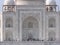 One of the facades of the white marble mausoleum dedicated to love Taj Mahal