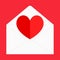 one folding red heart with white envelope for pattern and design