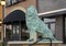 One of four life size bronze lion sculptures that flank steps at The Village at Sports Center in Arlington, Texas.