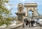 One of four lion sculptures by Janos Marshako, at ends of the Chain Bridge, Budapest, Hungary