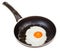 One fried egg in black frypan isolated on white