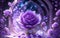 One frozen purple rose hidden in bush with ice crystals by AI Generated