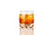 One glass of whiskey with ice cubes and reflection on white background isolated close up, alcohol cocktail, rum, brandy, scotch