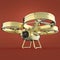 One golden quadrocopter drone with camera, glossy pracious metal render