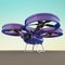 One golden quadrocopter drone with camera, glossy pracious metal render