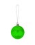 One green glass ball on white background isolated closeup, Ð¡hristmas tree decoration, single shiny round bauble, new year decor