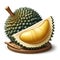 One and a half delicious durians on a white background with AI generated