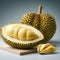 One and a half delicious durians on a white background with AI generated