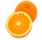 One and half oranges on white background