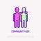 One human hugs other by shoulder. Friendship, relationship, social life. Thin line icon. Modern vector illustration